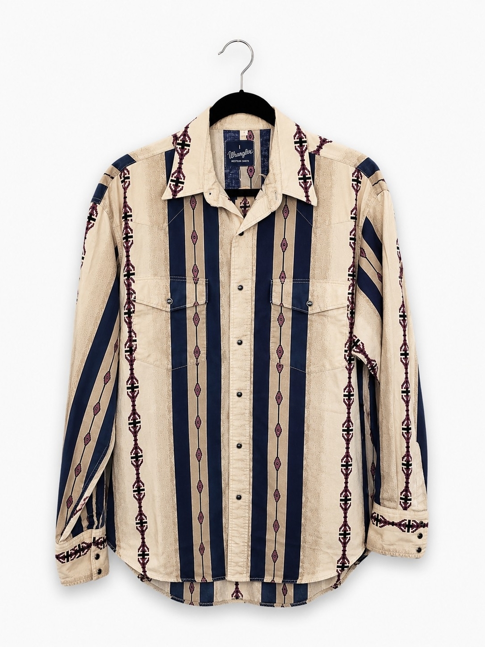 Wrangler Western Button-Up Shirt in Beige and Navy